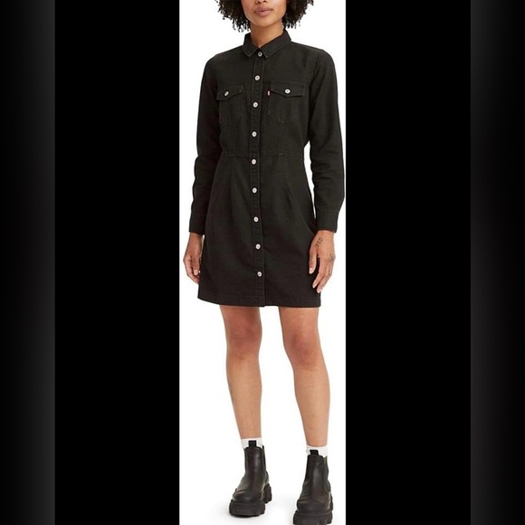LEVI’S SOLID ELLIE DENIM DRESS BLACK SIZE M - Picture 2 of 16